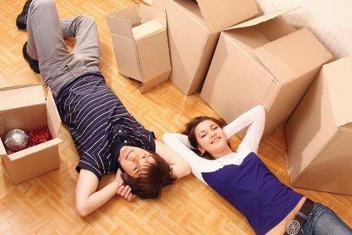 Packed boxes and furniture ready for transport in West London